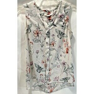 C&E Flowers & Butterflies Blouse Women's Size XS Top Tank Sleeveless Business